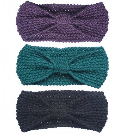 Skullies & Beanies 3 Pack Womens Winter Knit Headband & Hairband Ear Warmer & Beanies - Blue-violet-black - C418579IALU $12.63