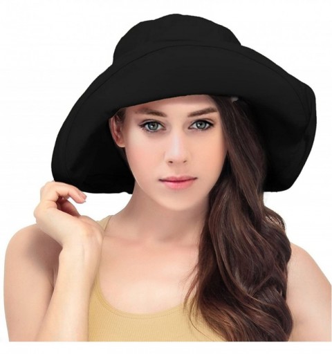 Bucket Hats Women's Summer Cotton Bucket Beach Hat Foldable Sun Hat - Black - C118DI999ZZ $35.40