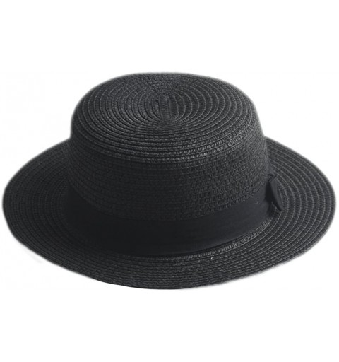 Sun Hats Fashion Women Men Summer Straw Boater Hat Boonie Hats Beach Sunhat Bowler Caps - Black - C9182OIAOAE $9.01