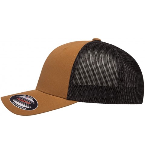 Baseball Caps The Original Flexfit Yupoong Mesh Trucker Hat Cap & 2-Tone - Caramel/Black - CJ196H2XITI $11.50