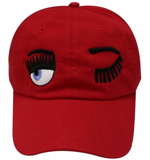 Baseball Caps Wink Face Cotton Baseball Cap - Red - C312KUIT301 $13.31