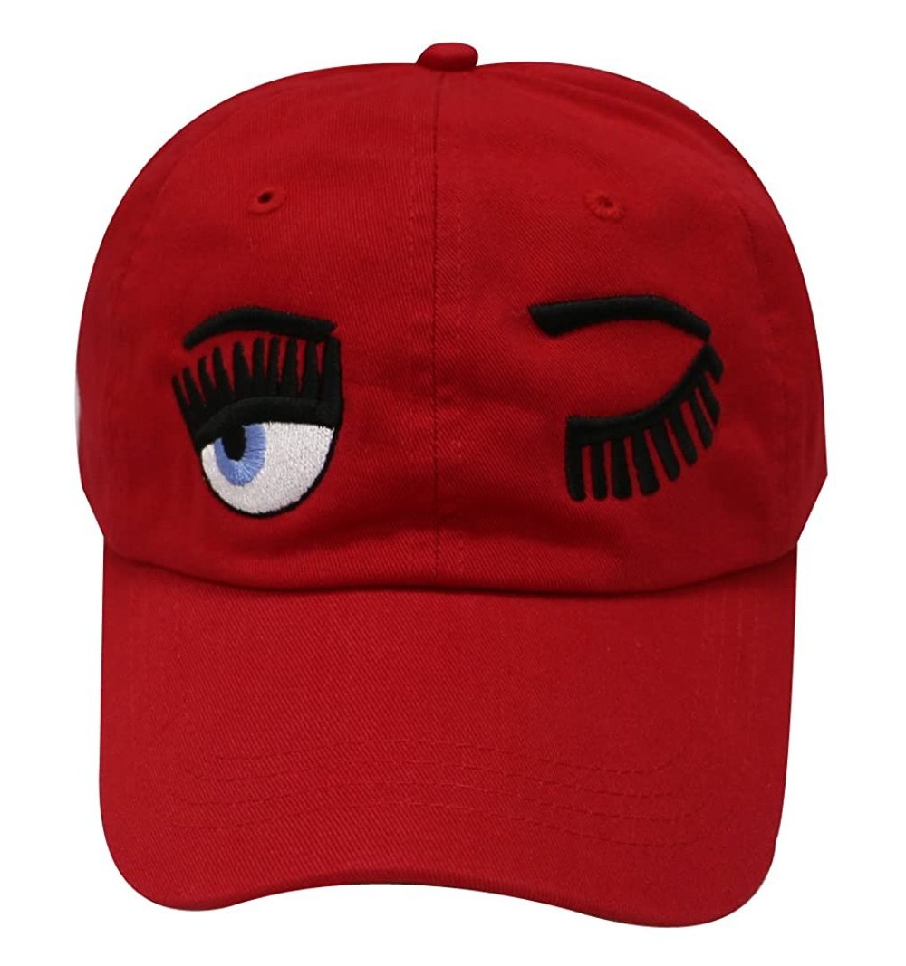 Baseball Caps Wink Face Cotton Baseball Cap - Red - C312KUIT301 $13.31