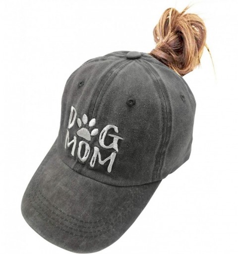 Baseball Caps Dog Mom Ponytail Baseball Cap Messy Bun Vintage Washed Distressed Twill Plain Hat for Women - Grey - CF18WLT3RQ...