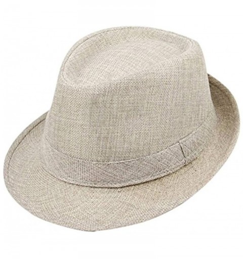 Fedoras Men's Women's Summer Beach Sun Hat Linen Fedoras Trilby Hats - Beige - CS17YYZ7R2L $6.38