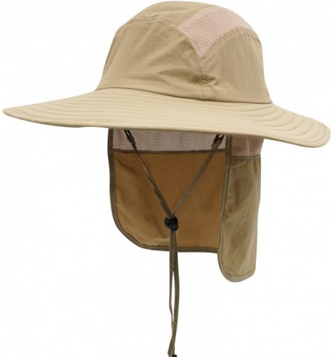 Sun Hats Mens UPF 50+ Sun Protection Cap Wide Brim Fishing Hat with Neck Flap - Khaki - CJ12DBHHML5 $18.63