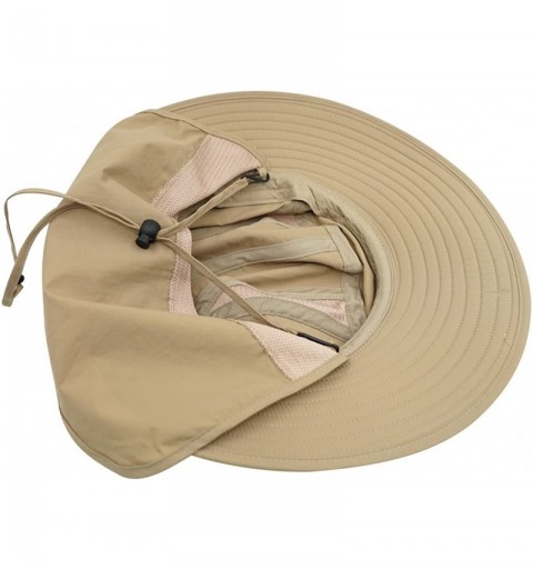 Sun Hats Mens UPF 50+ Sun Protection Cap Wide Brim Fishing Hat with Neck Flap - Khaki - CJ12DBHHML5 $18.63