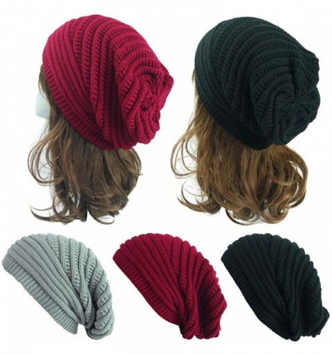 Skullies & Beanies Knit Beanie Hats for Women Men Fleece Lined Ski Skull Cap Slouchy Winter Hat - B-3 Pack Red& Blue& Green -...