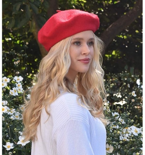 Berets Women's Winter French Style Beret Soft Wool Blend Casual Warm Classic Beret Hats - Plain Red - CZ18IWRATW2 $10.15