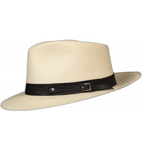 Cowboy Hats (1" & .5") Embossed Patterned Leather Panama Hat Band - Black Basket Weave - CY18O25M4G8 $28.77