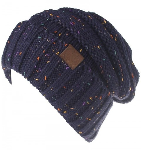 Skullies & Beanies Lady Winter Warm Baggy Skiing Mix Color Knit Spot Wrap Cap Dot Head Hat Black - Black - C11888Z9YTD $16.94
