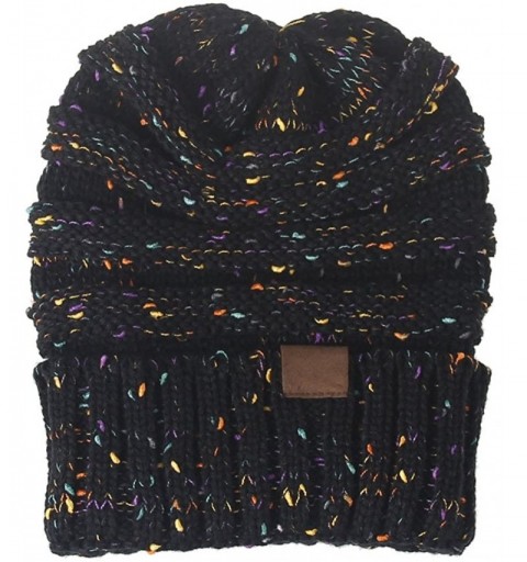 Skullies & Beanies Lady Winter Warm Baggy Skiing Mix Color Knit Spot Wrap Cap Dot Head Hat Black - Black - C11888Z9YTD $16.94