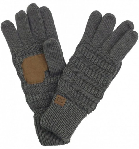 Skullies & Beanies 3pc Set Trendy Warm Chunky Soft Stretch Cable Knit Pom Pom Beanie- Scarves and Gloves Set - Dark Grey - C0...