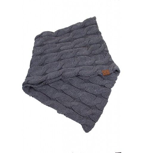 Skullies & Beanies 3pc Set Trendy Warm Chunky Soft Stretch Cable Knit Pom Pom Beanie- Scarves and Gloves Set - Dark Grey - C0...