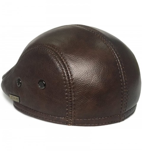 Newsboy Caps Flat Cap Cabby Hat Genuine Leather Vintage Newsboy Cap Ivy Driving Cap - Coffee - CM1269CRMTL $27.01