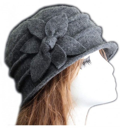 Bucket Hats Flower 100% Wool Dome Bucket Hat Winter Cloche Hat Fedoras Derby Hat - Gray - C9188TZA3KA $16.38