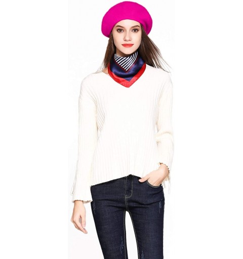 Berets Wool Beret Hat Solid Color French Artist Beret Skily Scarf Brooch - Rose Red - CF1883E55RW $10.73