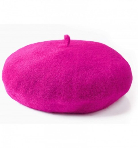 Berets Wool Beret Hat Solid Color French Artist Beret Skily Scarf Brooch - Rose Red - CF1883E55RW $10.73