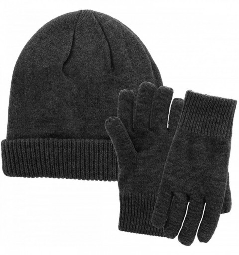 Skullies & Beanies Men Winter Hat and Gloves Set Warm Fleece Beanie Knit Hat with Winter Gloves - Charcoal Gray - CM1888WS4RN...