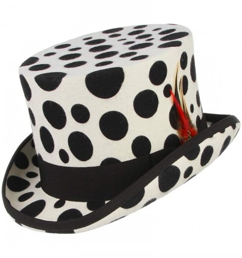 Fedoras Men's 100% Wool Top Hat Satin Lined Party Dress Hats Derby Black Hat - White-polka Dot - CB18UCIUYXZ $39.78