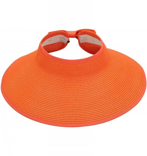 Sun Hats Roll-up Straw Sun Hat- Wide Brim Packable- Foldable- Adjustable Sun Visor Cap - Orange - CY18W36AH4M $7.00