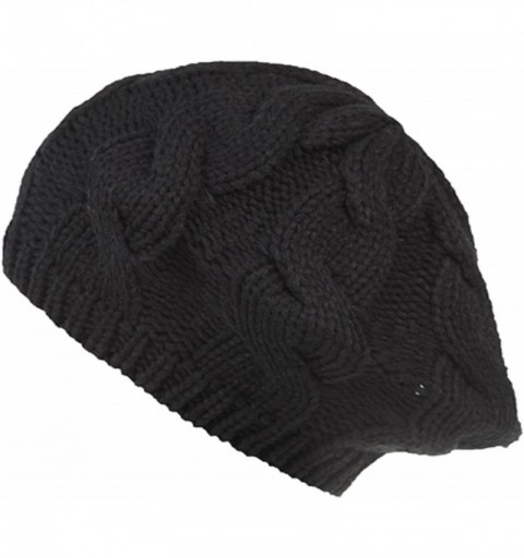 Berets Women Winter Warm Ski Knitted Crochet Baggy Skullies Cap Beret Hat - Br1709black - CJ187G0ZOXW $10.53