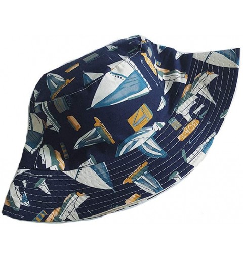 Bucket Hats Women Hat Casual Wild Printing Double Wear Sunscreen Travel Bucket Hats - Blue - CW18WHU3QMI $17.36