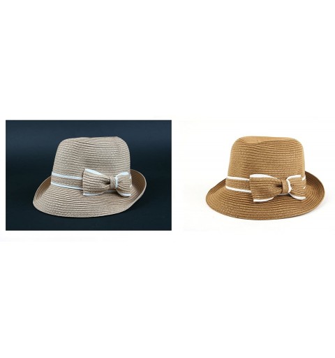 Bucket Hats Women's Classic Straw Cloche Bow Hat 960HF - 2 Pcs Natural & Brown - CQ11UGW9QBD $34.93