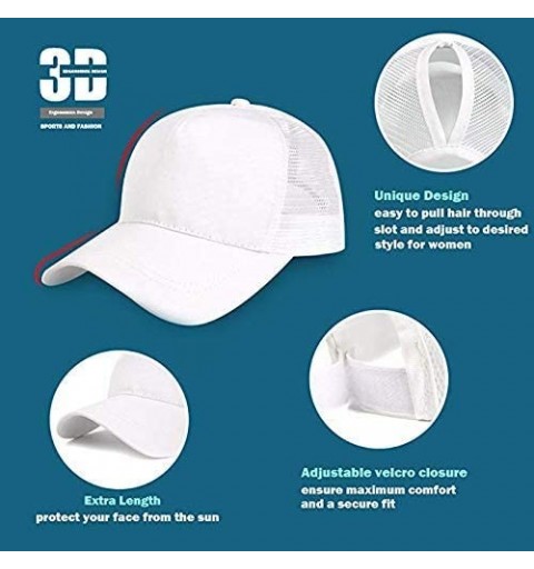Baseball Caps Custom Ponycap Messy High Bun Ponytail Baseball Cap Adjustable Mesh Trucker Baseball Cap Hat for Women - White ...