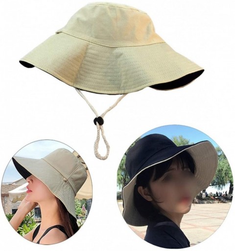 Sun Hats Women Reversible UV Sun Protection Bucket Hat Wide Brim Cap - Beige - CB18W9G72SU $9.02