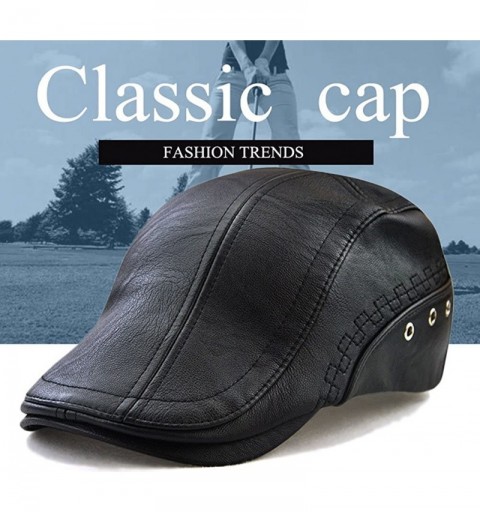 Newsboy Caps Men's Leather Newsboy Cap Ivy Gatsby Flat Golf Driving Hunting Hat - Light Coffee - CS186E8X576 $13.28