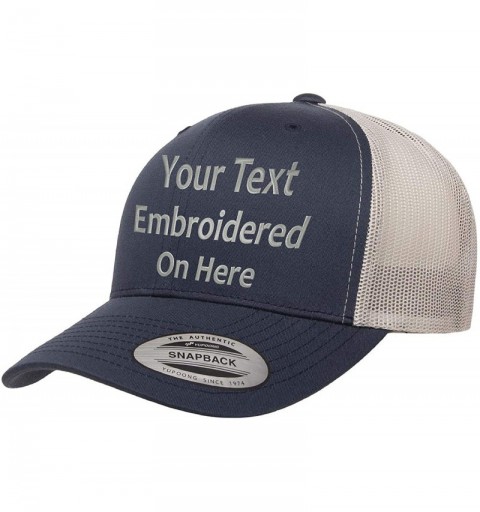 Baseball Caps Custom Trucker Hat Yupoong 6606 Embroidered Your Own Text Curved Bill Snapback - Navy/Silver - CJ18RH678ZE $28.94