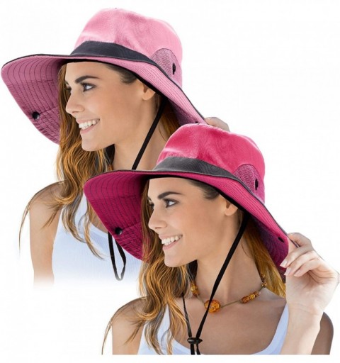 Sun Hats 2 Pieces Women's Outdoor Sun Hat UV Protection Foldable Mesh Wide Brim Beach Fishing Cap - Watermelon Red- Pink - C2...