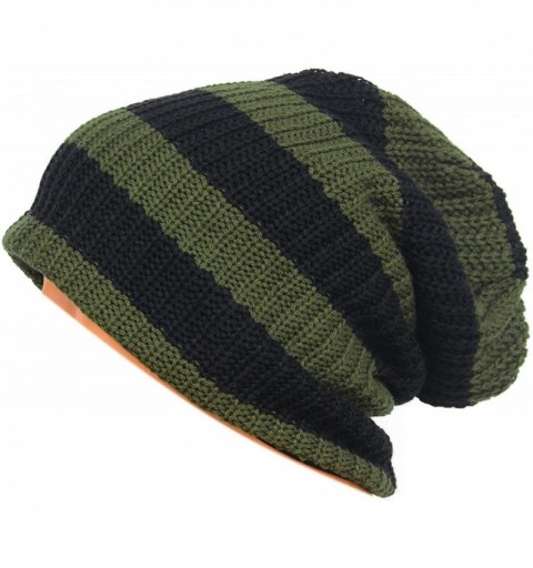 Skullies & Beanies Unisex Beanie Hat Slouchy Knit Cap Skullcap Stripe Baggy Style 1002 - Green - C2128MYT5DZ $7.31