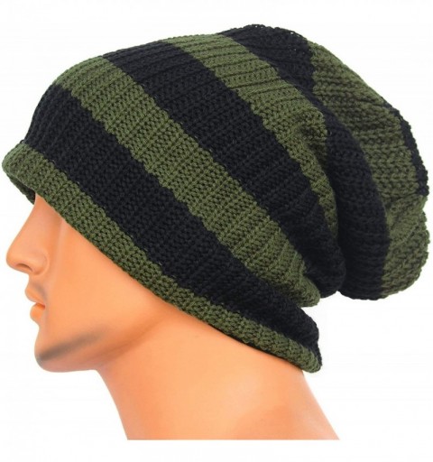 Skullies & Beanies Unisex Beanie Hat Slouchy Knit Cap Skullcap Stripe Baggy Style 1002 - Green - C2128MYT5DZ $7.31