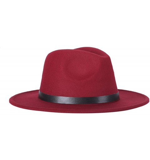 Fedoras Adult Women Men Wool Blend Fedora Hat Solid Trilby Caps Panama Hat with Belt - Wine Red - CX189Y8HX37 $8.29