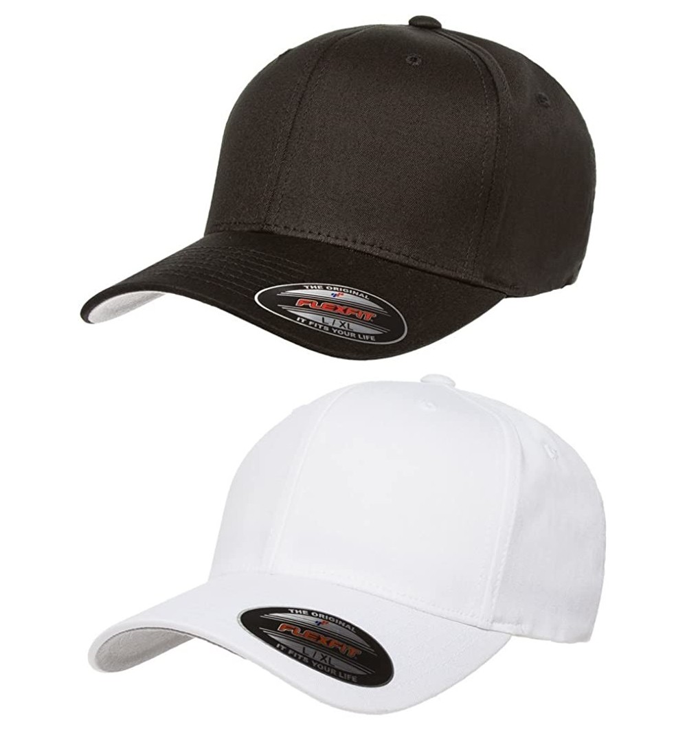 Baseball Caps 2-Pack Premium Original Cotton Twill Fitted Hat w/THP No Sweat Headliner Bundle Pack - 1-black/1-white - CZ185G...