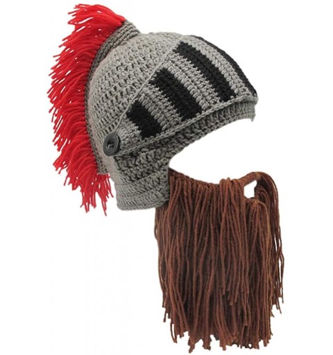 Skullies & Beanies Mens Handmade Beanie Knit Funny Hat Cosplay Roman Knight Helmet Cap - Coffee - CN18KGSXY96 $11.56
