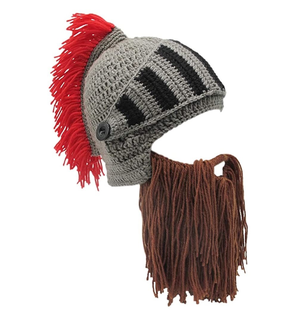Skullies & Beanies Mens Handmade Beanie Knit Funny Hat Cosplay Roman Knight Helmet Cap - Coffee - CN18KGSXY96 $11.56
