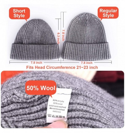 Skullies & Beanies Swag Wool Knit Cuff Short Fisherman Beanie for Men Women- Winter Warm Hats - Regular Style Cover Ears-red ...