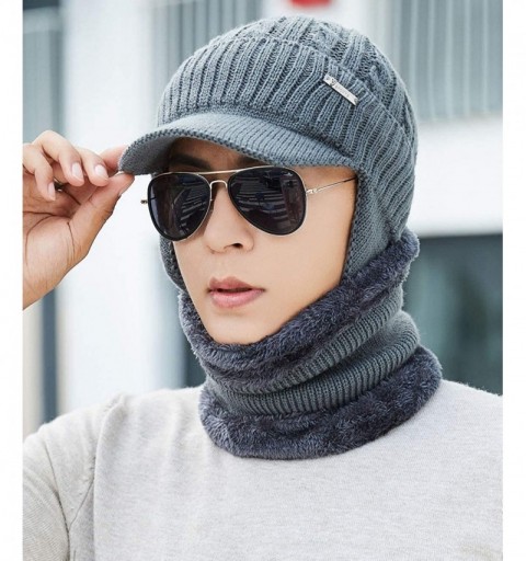 Newsboy Caps Mens Women Knit Visor Winter Beanie Hat & Fleece Scarf Sets Face Neck Cover & Ear Flap - 6w29-grey - CO18KXIW7XO...