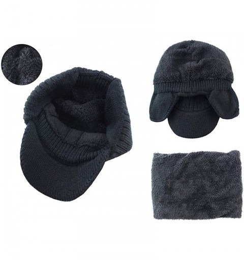 Newsboy Caps Mens Women Knit Visor Winter Beanie Hat & Fleece Scarf Sets Face Neck Cover & Ear Flap - 6w29-grey - CO18KXIW7XO...