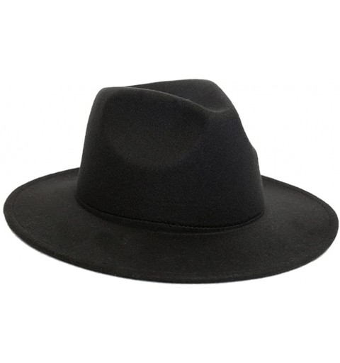 Fedoras Wide Brim Jazz Hat Women's Vintage Fedora Hats British Style - Black 2 - CV17YLH4S69 $28.29