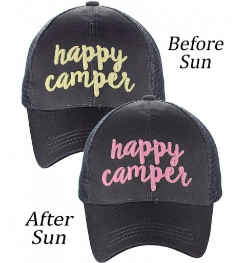 Baseball Caps Ponycap Color Changing 3D Embroidered Quote Adjustable Trucker Baseball Cap - Happy Camper- Dark Gray - CX18D99...