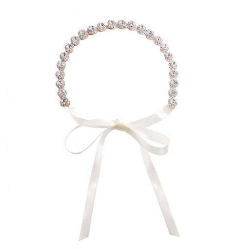 Headbands Crystal Rhinestone Wedding Bridal Rose Gold Headband Hair Hairpiece with Ivory Ribbon - CC18445QIS4 $8.68