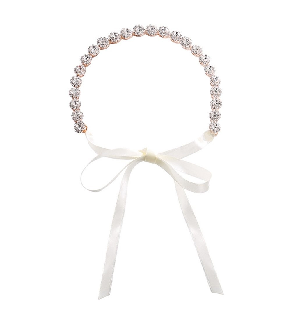 Headbands Crystal Rhinestone Wedding Bridal Rose Gold Headband Hair Hairpiece with Ivory Ribbon - CC18445QIS4 $8.68