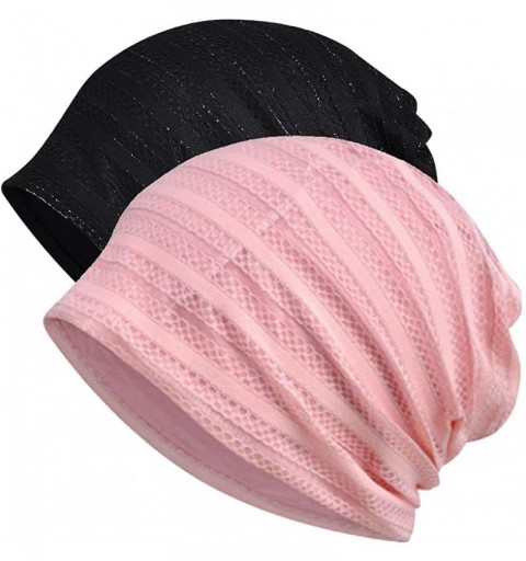 Skullies & Beanies Womens Lace Slouchy Cotton Beanie Chemo Hats Soft Cancer Sleep Caps - 2pack-2 - CN199DWOT3E $12.82