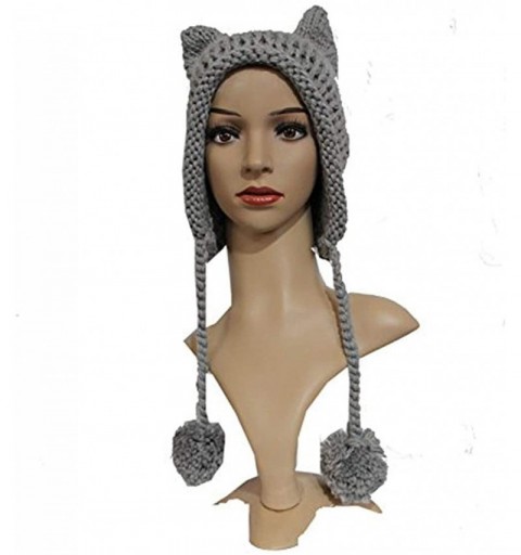 Skullies & Beanies Hot Pink Pussy Cat Beanie for Women's March Knitted Hat with Pom Pom Ear Cap - Grey - CV1802IU3YI $13.30