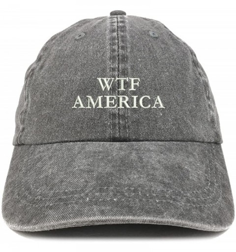 Baseball Caps WTF America Embroidered Washed Cotton Adjustable Cap - Black - CD185LUDM4E $13.76