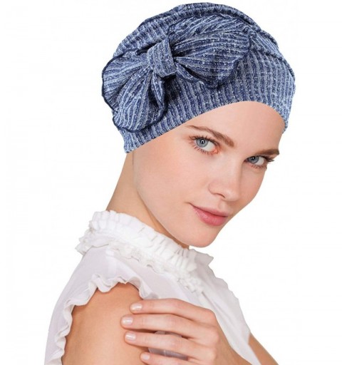 Skullies & Beanies Womens Winter Hat Soft Fuzzy Eyelash Ribbed Flower Bow Cloche Beanie Cap - 09- Blue Ribbed - CQ18C2N8RGW $...