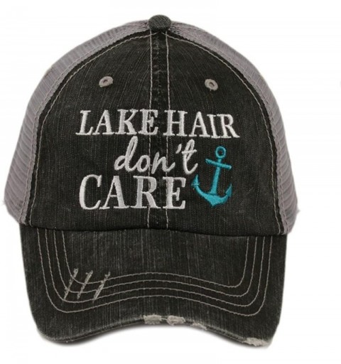 Baseball Caps Katydid KDC-TC-121 Gray and Teal Lake Hair Don't Care Trucker - CY180AO9K0A $23.05